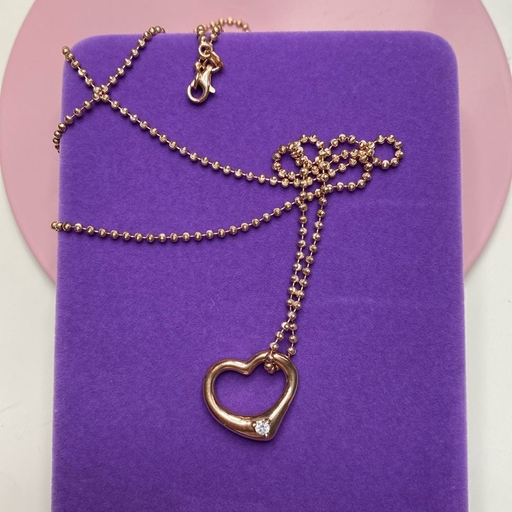 💛 14k Rose Gold Over 925 Heart CZ Necklace